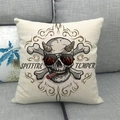 Linen cushion cover with skull wearing sunglasses and cigar on a grey sofa - Spitfire and Temper Skull Style