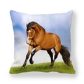 Peach skin square cushion cover with running brown horse print on white background - Realistic Brown Horse In Nature (17)