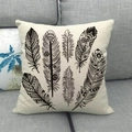 Native Indian style linen pillowcase featuring black feathers on beige fabric - Six Black Feathers (2) / 18x18 Inch