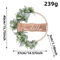 Wooden bead wreath with artificial eucalyptus leaves and Hello sign for door decor - Hello Wood Bead Wreath