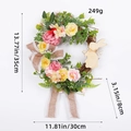 Easter wreath dimensions 35x30cm with pink roses, linen bow and wooden rabbit detail - Rabbit Design Wreath