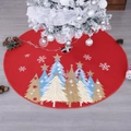 Red Christmas tree skirt with gold and blue tree prints and white snowflake patterns - Diameter 123cm / Large Size Red