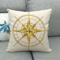 Square nautical pillow cover with a golden compass print on ivory linen fabric - 18x18 Inch / Golden Vintage Compass Style (5)