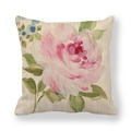 Federa per cuscino quadrata in lino con rose rosa vintage e motivo floreale dipinto - Rosa con Piccoli Fiori Blu Viola (2) / 45x45cm