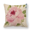 Fodera per cuscino vintage in lino con stampa floreale di peonia rosa su beige - Stile Pittura a Olio Peonia Rosa (3) / 45x45cm