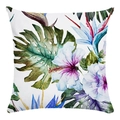 Soft square pillowcase with tropical monstera leaves and hibiscus flower watercolor print - 18x18 Inch / Watercolor Fresh Tropical Floral (9)