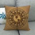 Vintage nautical compass and world map design linen pillow cover on a grey sofa - 18x18 Inch / Precision Compass Continent Map Style (6)