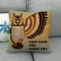 Linen cushion cover with owl illustration and Keep Calm and Carry Owl text print - Owl Illustration Style (5)