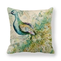Linen pillow cover with artistic peacock ink painting design on a white background - Ink Peacock Style 1