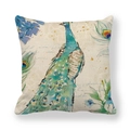 Linen pillow cover featuring an ink-painted peacock and vibrant floral patterns - Ink Peacock Style 2