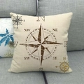 Linen cushion cover with vintage compass print on grey sofa background - 18x18 Inch / Distressed Brown Compass Style (7)