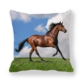 Thick peach skin pillowcase featuring a brown horse running on green grass - Realistic Brown Horse With White Clouds (29)