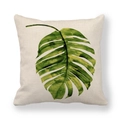 Fodera per cuscino in lino moderno con stampa a acquerello di foglia verde tropicale - Stile Foglia Larga Acquerello (3)
