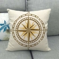 Linen cushion cover featuring a vintage compass design on a creamy fabric base - 18x18 Inch / Dark Brown Lines Golden Core Compass Style (8)