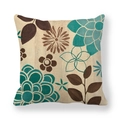 Modern geometric floral linen pillowcase with retro abstract leaves in blue and beige - Abstract Branch Style (3) / 45x45cm