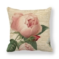 Federa vintage in lino con rose rosa e motivi di stampa di giornali retrò francesi - Rosa Giornale Vintage Francese (4) / 45x45cm