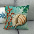 Fodera per cuscino quadrata a tema marino con corallo arancione e stampe di conchiglie - 45x45 cm / Stampa Corallo Lumaca (16)