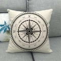 Linen cushion cover with vintage black compass print on a modern grey sofa - 18x18 Inch / Black Vintage Sixteen Point Compass Style (9)