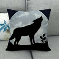 Linen pillow cover featuring a black wolf howling at the moon silhouette on a sofa - Wolf Howling At Moon Silhouette Style (10)