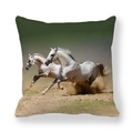 Square pillowcase featuring two white horses running in desert on thick peach skin fabric - Realistic White Horses In Desert Sand (33)