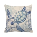 Linen pillowcase with blue sea turtle print and vintage marine nautical pattern - Vintage Blue Sea Turtle Style