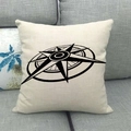 Linen cushion cover with nautical compass print on a textured beige fabric surface - 18x18 Inch / Simple Black and White Geometric Compass Style (10)