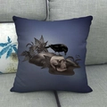 Gothic raven on skull design linen cushion cover on a grey sofa for home decor - Raven and Skull Style (10)