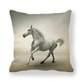 Square peach skin pillowcase with running white horse digital print on warm sand background - Artistic White Horse In Dreamy Sand (31)