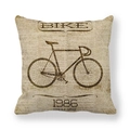 Vintage linen pillowcase with bicycle print and newspaper background for home decor - 1986 Single-Speed Bicycle Style (1) / 45x45cm