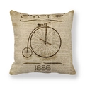 Vintage linen pillow cover with 1886 penny-farthing bicycle and newspaper pattern - 1886 Penny-Farthing Bicycle Style (2) / 45x45cm