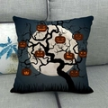 Halloween linen cushion cover featuring spooky pumpkin tree and full moon on dark blue - 45x45cm / Dark Blue Full Moon Pumpkin Tree Style (8)
