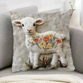 Kurzplüsch Kissenhülle mit 3D Schaf-Stickerei und bunten Blumen für das Sofa - 3D-Blumenstickerei Lamm-Stil (Stil-28) / 45*45 Superweich