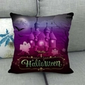 Halloween pillow cover with purple castle design on a modern grey sofa - Purple Castle Ghost Style (12)
