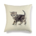 Housse de coussin en lin avec chaton gris mignon et yeux bleus sur fond blanc - Carré / Style Chaton Tigré aux Yeux Bleus (12)