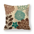 Linen cushion cover featuring colorful geometric floral patterns on a beige background - Succulent Floral Style (4) / 45x45cm