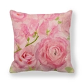 Housse de coussin rose aux roses à l'aquarelle avec texture lin sur fond blanc - Style Rose Superposée Rose (1)