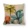 Federa vintage in lino con tulipani artistici e stampe floreali colorate su beige - 45x45 cm / Stile Artistico Con Tre Fiori (1)