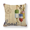 Taie d'oreiller en lin nautique vintage avec boussole et bouées colorées sur fond blanc - Style Coast (3)