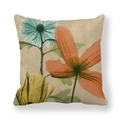 Federa per cuscino vintage in lino con motivi floreali di tulipani arancio e blu - 45x45 cm / Stile Floreale Rosso Arancio Vivace (3)