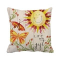 Linen pillowcase with hand-drawn sun and butterfly design and Life is a gift text - Anthropomorphic Sun and Butterfly Style