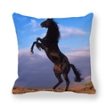 Square pillowcase featuring a majestic running black horse print on soft peach skin fabric - Realistic Black Horse Rearing (39)