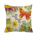 Linen pillow cover featuring colorful watercolor flowers, butterfly, and motivational text - Watercolor Sunflower Butterfly Quote Style