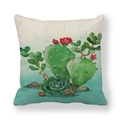 Federa quadrata in lino con motivo acquerello di cactus e piante grasse su sfondo bianco - Stile 1