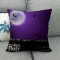 Linen Halloween pillow cover featuring a purple starry moon night and spooky bat scene - Purple Graveyard Halloween Party (12)