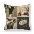 Funda de cojín de lino de golf vintage con ilustraciones retro en fondo blanco - Jugador de Golf Y Carrito (1) / 45x45cm