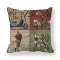Funda de cojín de lino retro golf con motivos de carrito y palos en un diseño vintage - Carrito de Golf Azul (2) / 45x45cm
