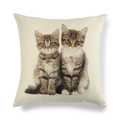 Housse de coussin en lin carrée avec deux chatons mignons et texture naturelle de tissu - Carré / Style Deux Chatons Tigrés Côte à Côte (15)