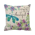 Linen pillowcase with blue butterfly floral pattern and inspirational quote design - Blue Green Butterfly Purple Flower Quote Style