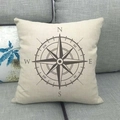 Linen cushion cover with vintage nautical compass print on gray sofa background - 18x18 Inch / Dark Brown Compass Scale Style (15)