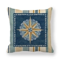 Λινό κάλυμμα μαξιλαριού με vintage ναυτική πυξίδα και μπλε ρίγες για διακόσμηση - 45x45cm / Μοτίβο Πυξίδα (2)